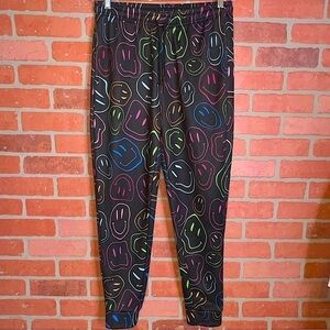 Public Record Sweatpants Joggers Size L Smiley Faces Graphic Black Neon Casual‎